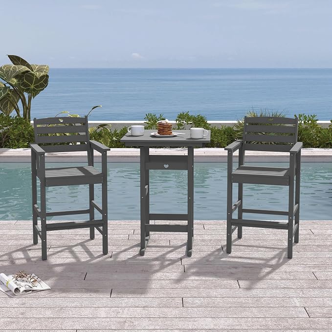 3-Piece HDPE Outdoor Bar, Outdoor Bar Stools and Outdoor Bar Table by Orbcove