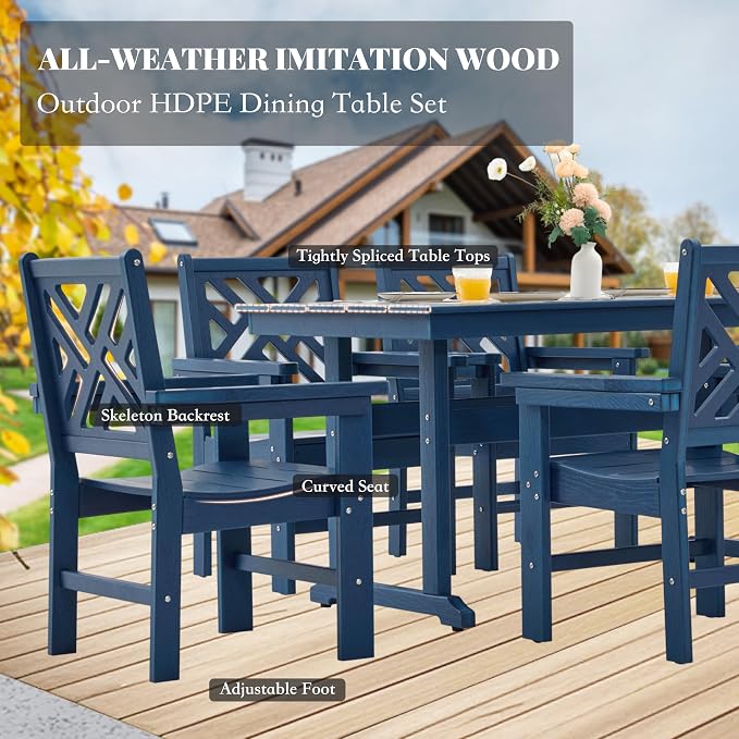 HDPE Dining Table Set for 8, 10-Piece Outdoor Table and Chairs Include 8 Dining - Image 3