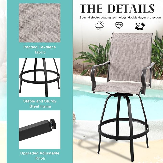 Vongrasig 6 Piece Patio Swivel Bar Chairs, All Weather Metal Textile High - Image 6