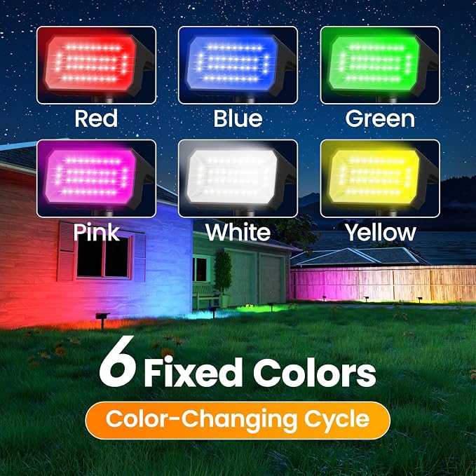 Fabrito Color Changing Solar Spot Lights Outdoor 4 Pack, Auto On/Off RGB - Image 3