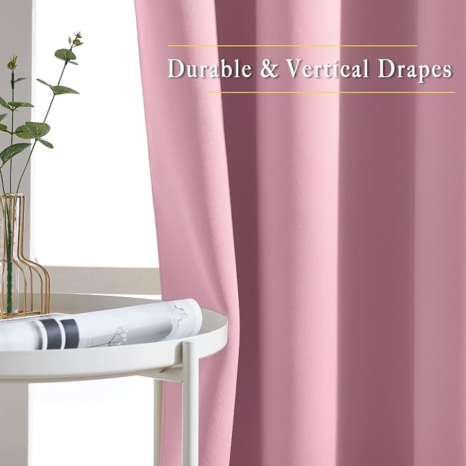 NICETOWN Rouge Pink Blackout Curtains 84 inch Length, Grommet Top Room - Image 6