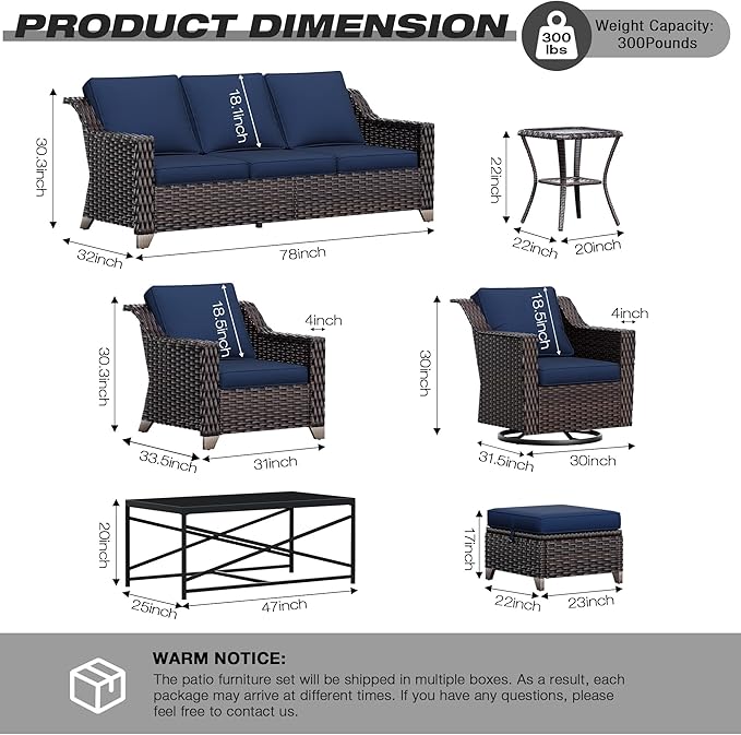 Joyside Wicker Patio Furniture Sets, 7 Pieces Upgraded Large Size Outdoor - Image 2