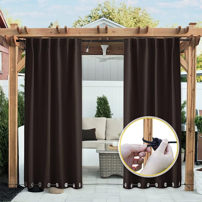 NICETOWN 2 Panels Weighted Blackout Curtains Patio Waterproof Outdoor Curtains by NICETOWN