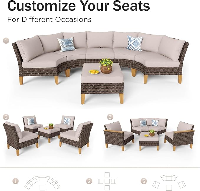 PHI VILLA 3-Piece Wicker Patio Furniture Set, Outdoor Curved Sectional Sofa - Image 9