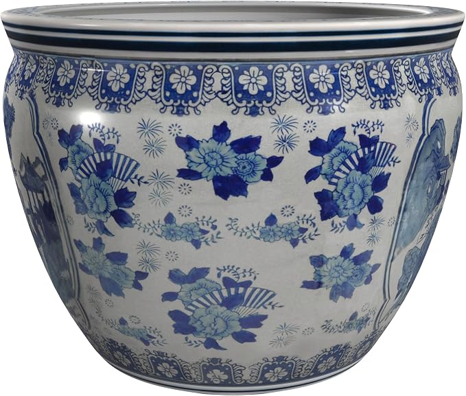 Red Lantern Oriental Furniture 16" Ladies Blue & White Porcelain Fishbowl - Image 6