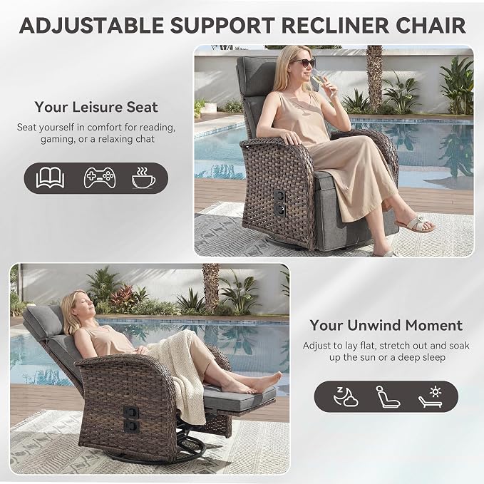 Zero Gravity Patio Swivel Rocking Recliner Chair - Image 5