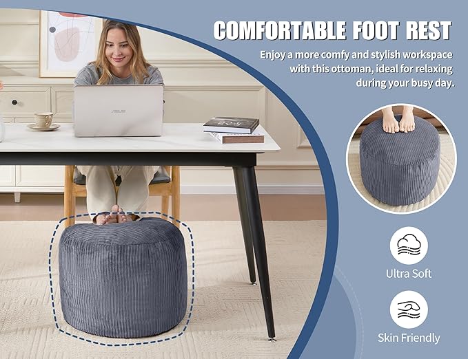 Round Stuffed Pouf Ottoman Chair - Image 5