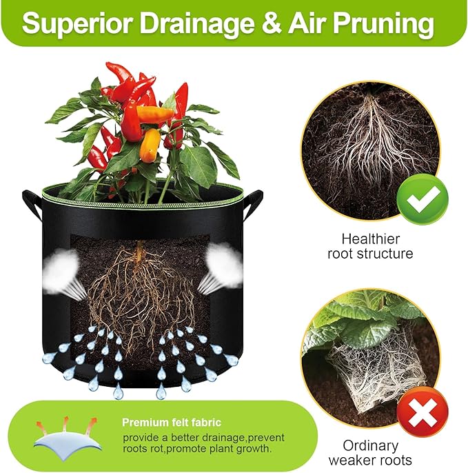 6-Pack 10 Gallon Grow Bags - 300G Heavy Duty Aeration Fabric Pots - Image 3