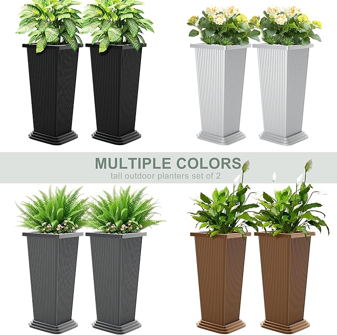 Tall Outdoor Planters Set of 2, Large Indoor Modern Planter Flower Pots - Image 7