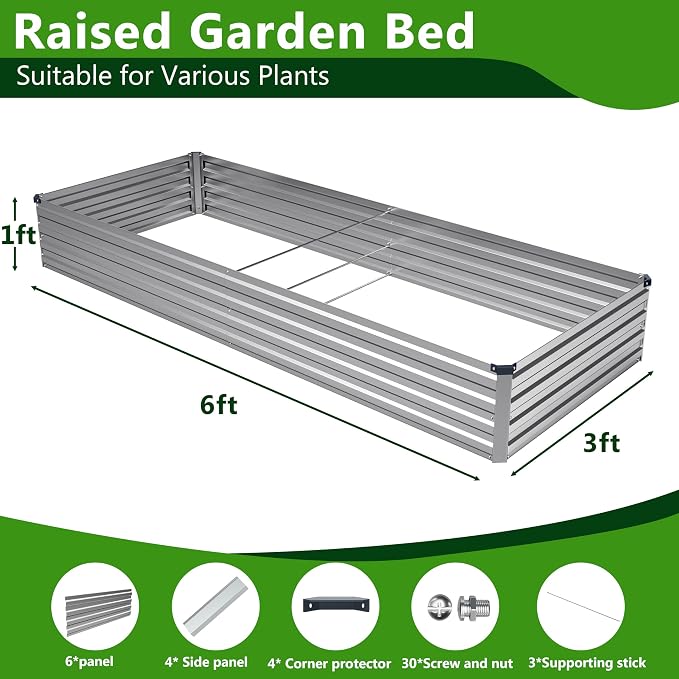 2PCS 6x3x1ft Galvanized Raised Garden Bed Kit, Galvanized Planter Raised Garden - Image 3