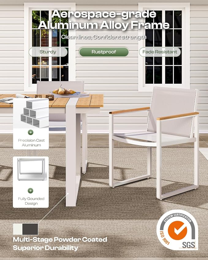 Outdoor Table and Chairs of 4, Patio Dining Sets, HDPS + Aluminum Outdoor - Image 4