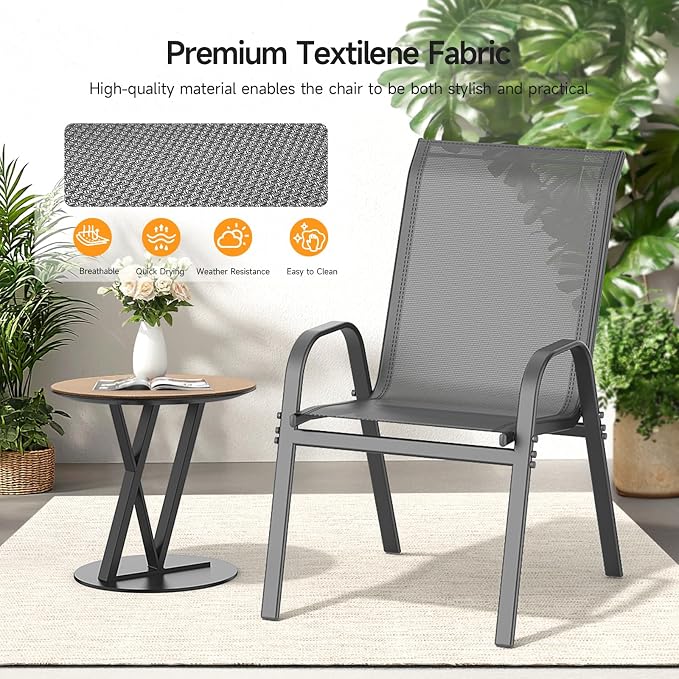 ONBRILL Patio Chairs set of 4, Easy Assembly Stackable Outdoor Dining Chairs - Image 8