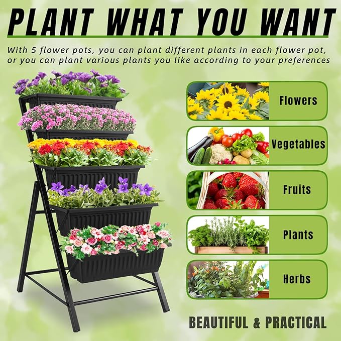 Homdox 4FT Vertical Garden Bed, 5 Tiers Raised Garden Planter, 25.6 * 26 * - Image 5