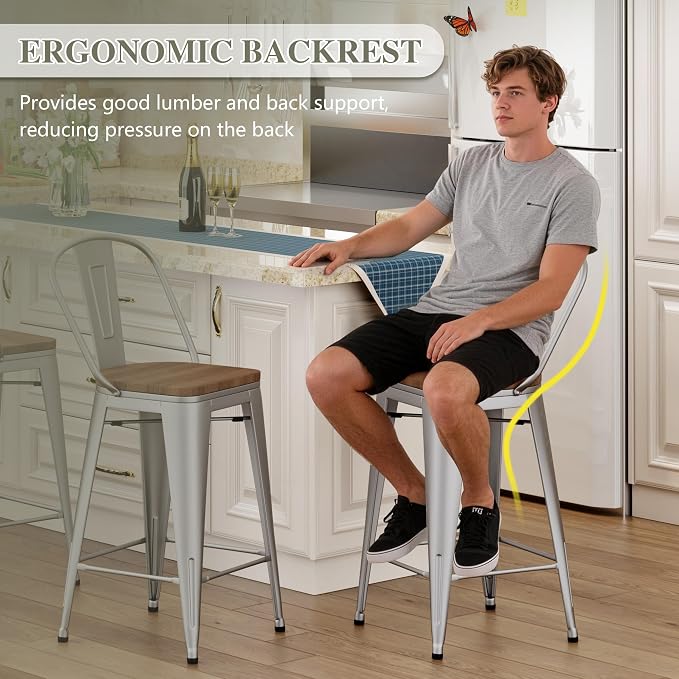 Yongqiang 26 inch Bar Stools Set of 4 Kitchen Counter Height Bar Chairs Modern - Image 5