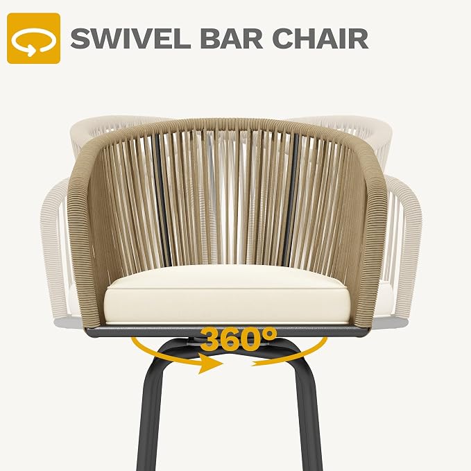 DWVO Outdoor Counter Height Bar Stools Set of 4, Patio Swivel Bar Chairs - Image 6