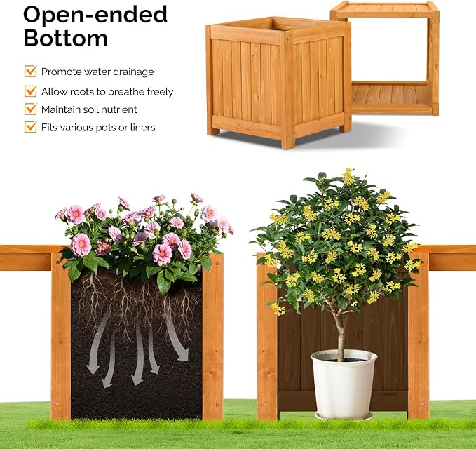VINGLI Outdoor Wood Bench with Planter Boxes, 2-in-1 All-Weather Porch Bench - Image 6