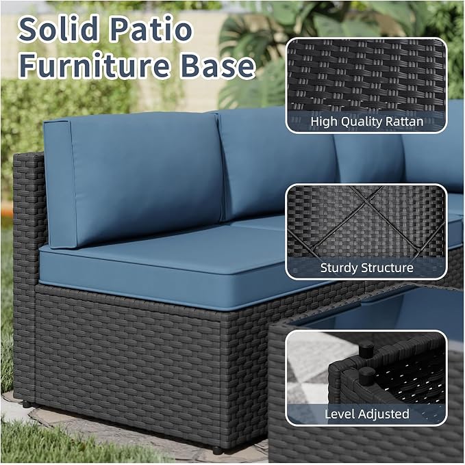 5pcs Patio Outdoor Furniture Sets Conversation Set, Low Back All-Weather Rattan - Image 5
