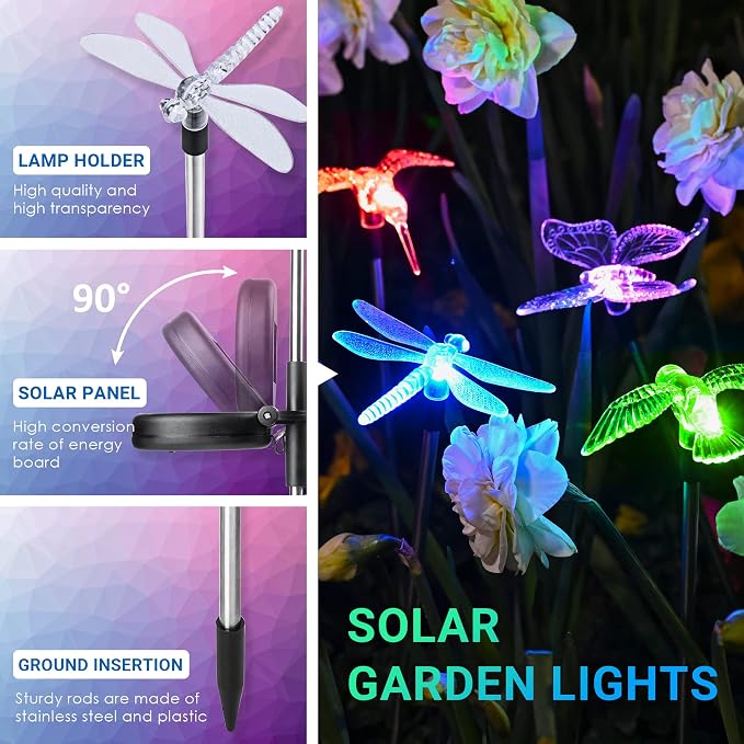 SOLPEX Solar Garden Lights, 3 Pack Solar Butterfly Lights Yard Decorations - Image 4