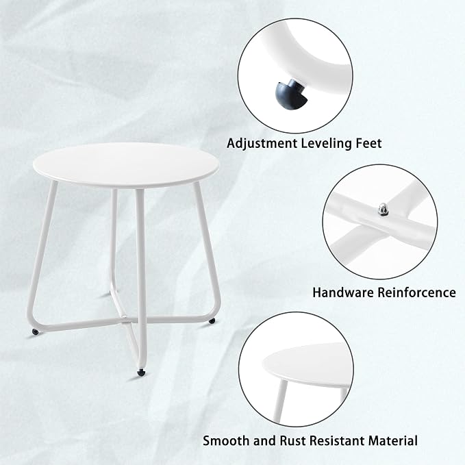 Outdoor Table Small Patio Side Table Waterproof Round Metal Side Table Weather - Image 4