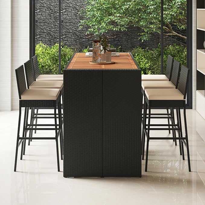 7 Piece Patio Wicker Bar Set, Rattan Bar Stools Set - Image 8