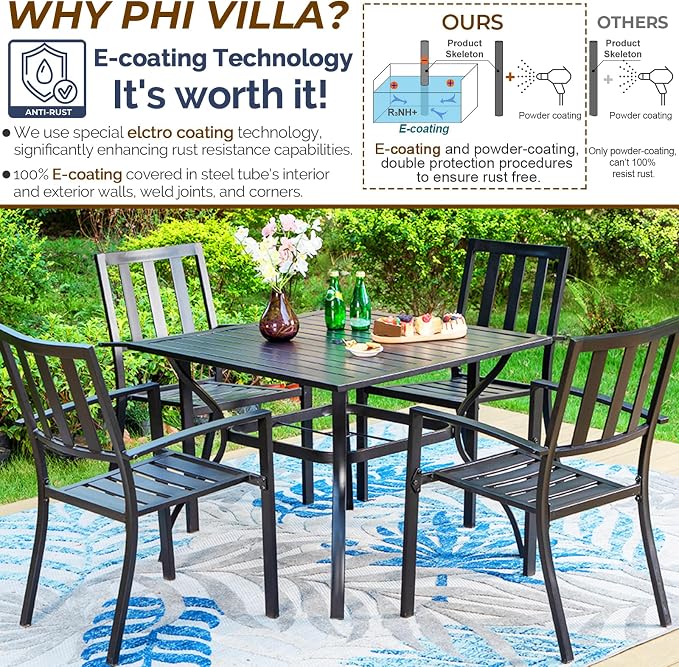 PHI VILLA 5 Piece Outdoor Dining Table Set - Image 2