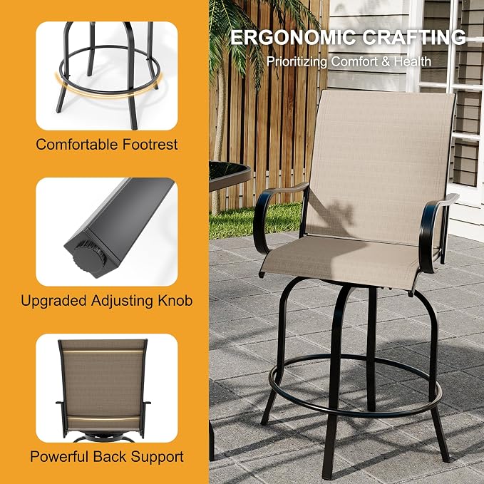 3 PCS Patio Swivel Bar Stools Set, 3 Piece Swivel Outdoor Table and Chairs Bar - Image 9