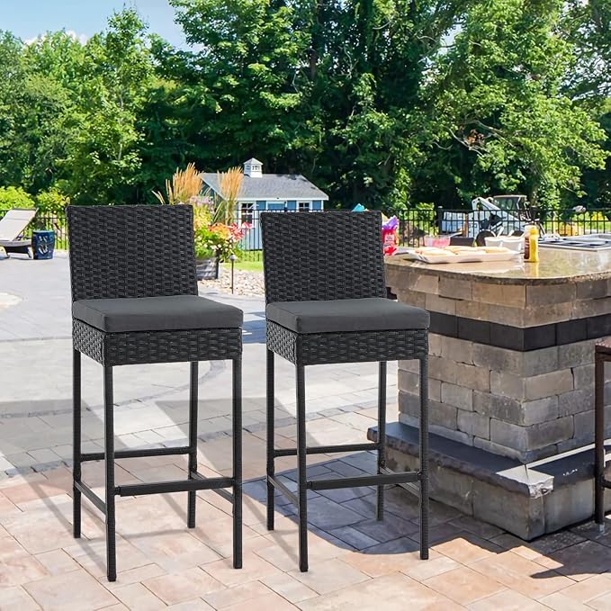 ECOTOUGE Rattan Bar Stools Set of 2, Outdoor Wicker Barstools Counter Height - Image 2