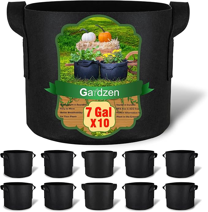 Gardzen 10-Pack 7 Gallon Grow Bags, 300G Thickened Aeration Fabric Pots by Gardzen