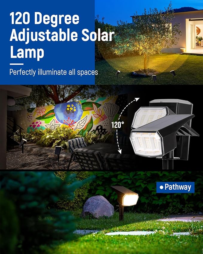 Solar spotlights Outdoor 63 LED 3 Lighting Modes, IP65 Waterproof Lighten Yard - Image 5