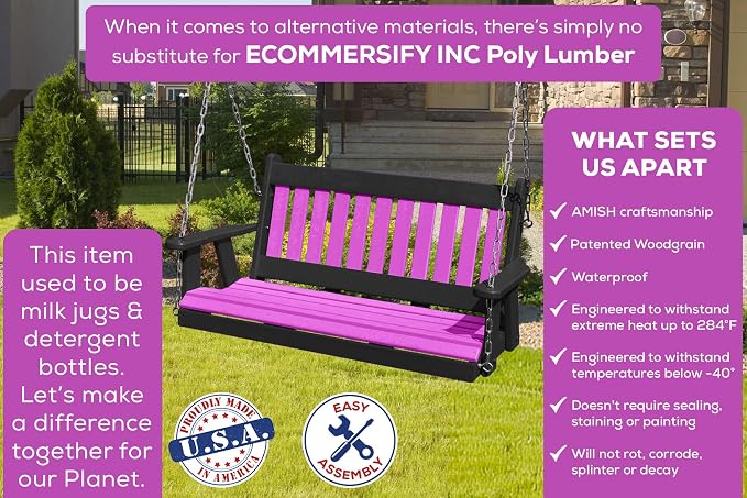 Poly Lumber Wood 4FT Mission Porch Swing Amish Craftsmandship Made in USA HDPE - Image 3