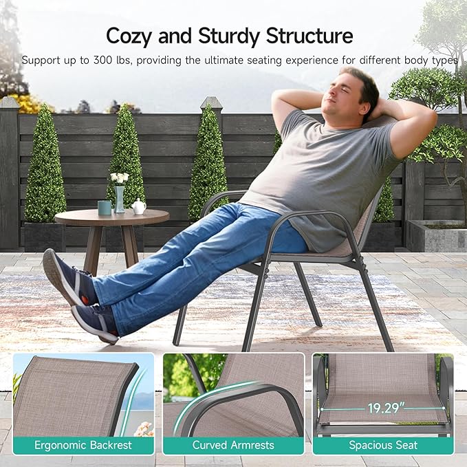 Patio Chairs Set of 2, Easily Set Up Stackable Outdoor Dining Chairs - Image 7