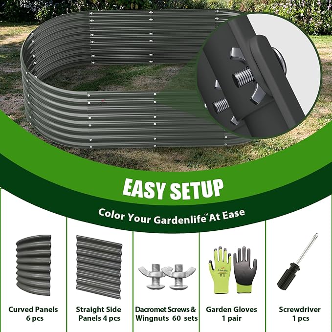 A ANLEOLIFE 4-Set 8X4X2 ft Galvanized Raised Garden Bed Kit, Oval Metal Deep - Image 8