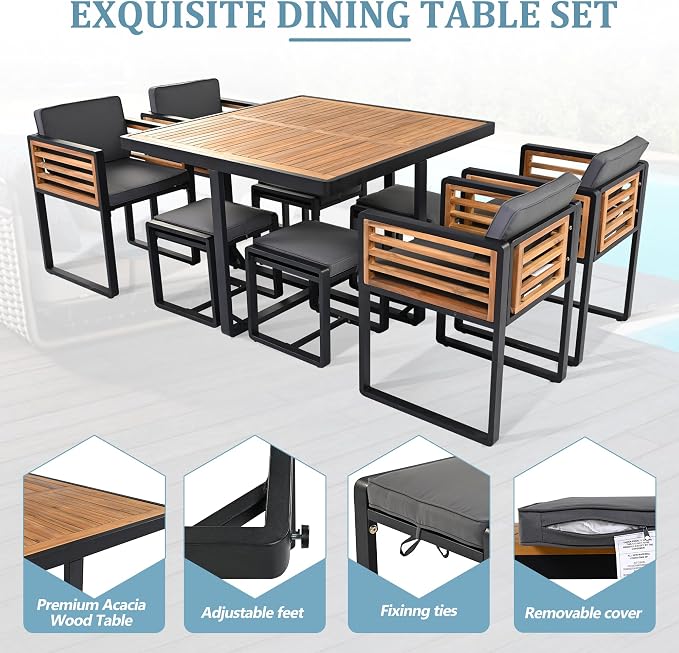 Merax 9 Pieces Outdoor Dining Set - Image 4