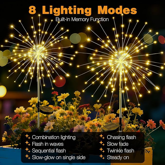 btfarm 1 Pack Solar Garden Lights Outdoor, 8 Modes Firework Lights Solar Powered - Image 2
