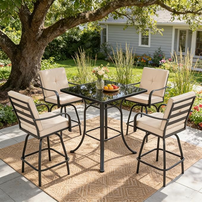 Patio Swivel Bar Stools Set of 4, Outdoor Bar Height Swivel Chairs - Image 9