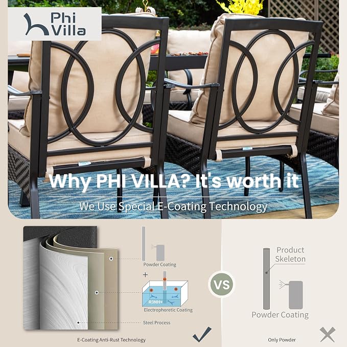PHI VILLA 5-Piece Outdoor Dining Set, Heavy Duty Patio Table and Chairs Set - Image 9