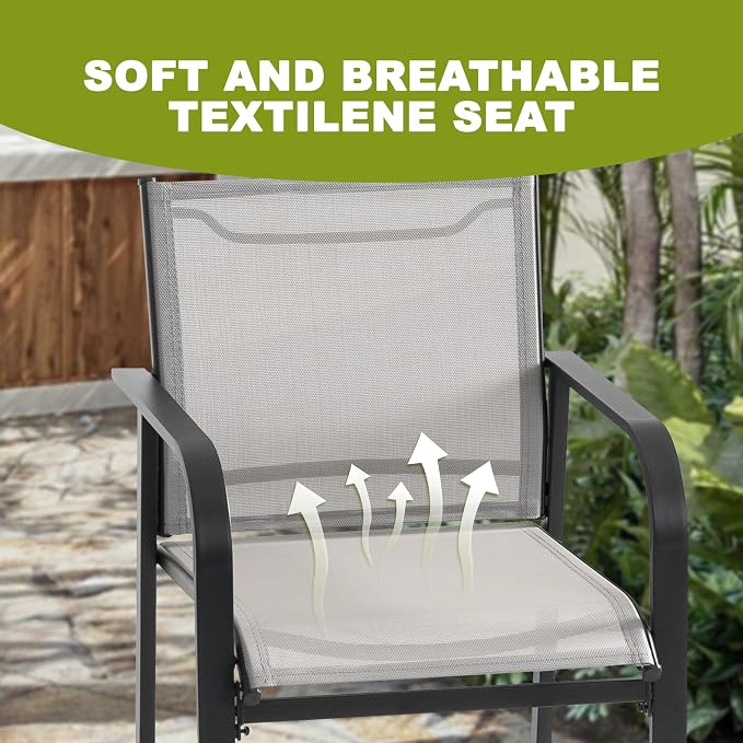 NUU GARDEN 5 Piece Outdoor Patio Bar Set, Textilene High Bar Stools, Square Bar - Image 4