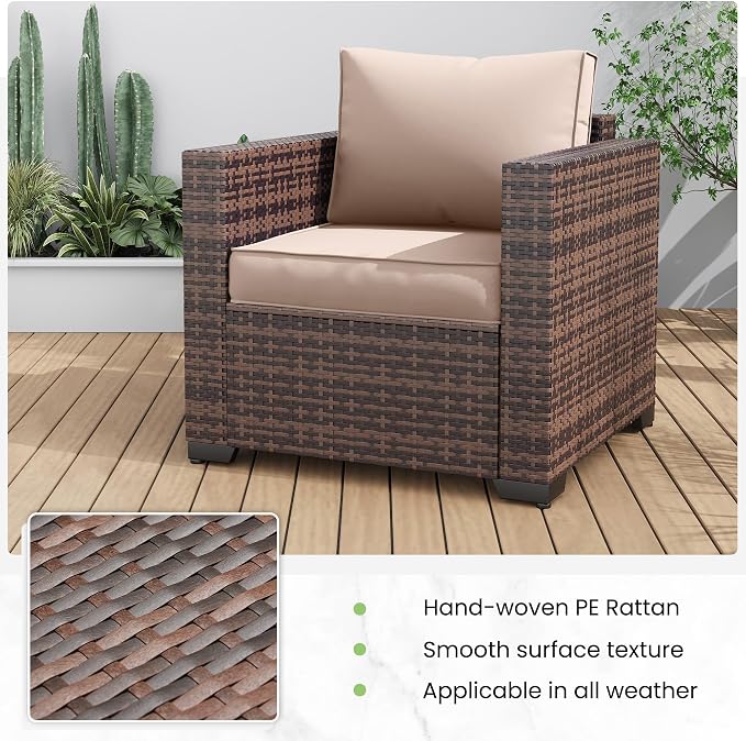 Amopatio Wicker Outdoor Sofa Single Armrest Chair 2 Pack, High Back Waterproof - Image 5
