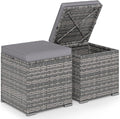 Tangkula 2 Pieces Patio Ottomans, Patiojoy Hand-Woven PE Rattan Side Table by TANGKULA