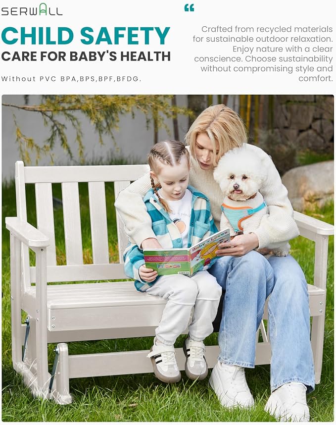 SERWALL 2 Person Patio Glider Rocking Chair, HDPE Material Weather-Resistant - Image 7