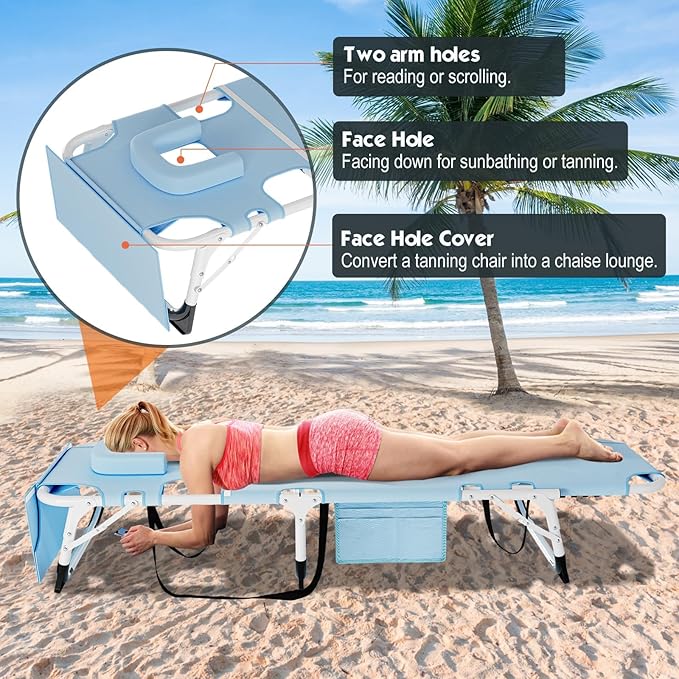 MOPHOTO Beach Lounge Chair, 5-Position Adjustable Tanning Chair - Image 7