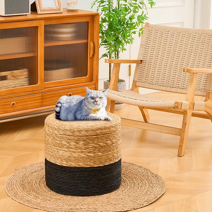 Wimarsbon Storage Pouf Ottoman, Hand Weaving Natural Straw Foot Stool, Bohemian - Image 2
