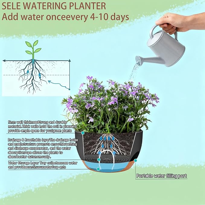 Set of 4-8 Inch Self Watering Hanging Planters - Image 9