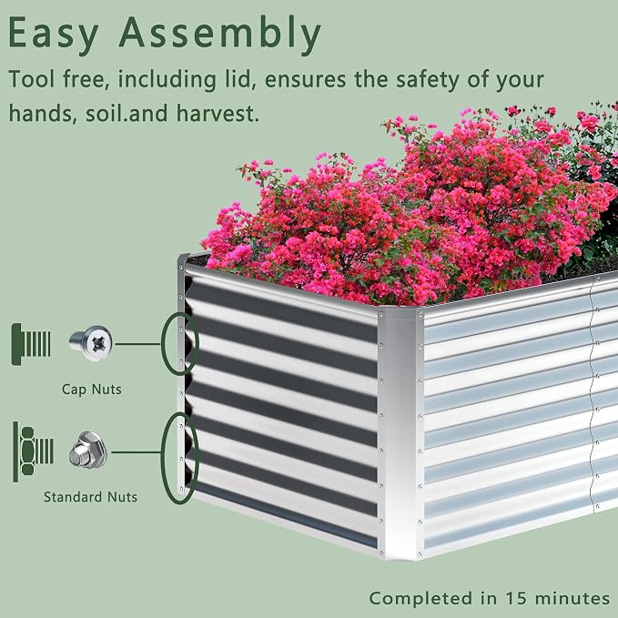 2PCS 8x4x1FT Galvanized Raised Garden Bed, Planter Raised Beds-Metal Garden Box - Image 7