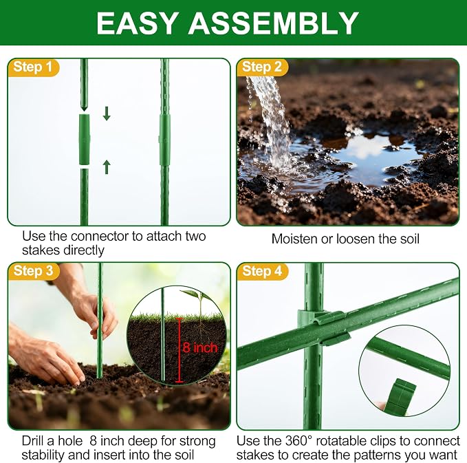 WAENLIR 16 Inch 48 Pack Extendable Garden Stakes Kit, DIY 4ft 5ft 6ft 7ft 8ft - Image 7