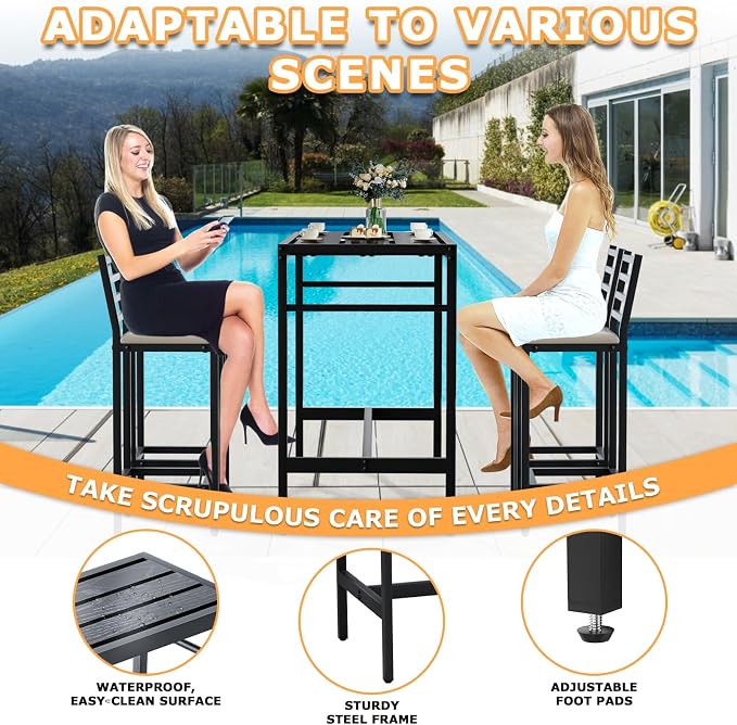 5 Piece Outdoor Patio Bar Set, 54.7" Rectangular Counter Height High Top Bar - Image 4