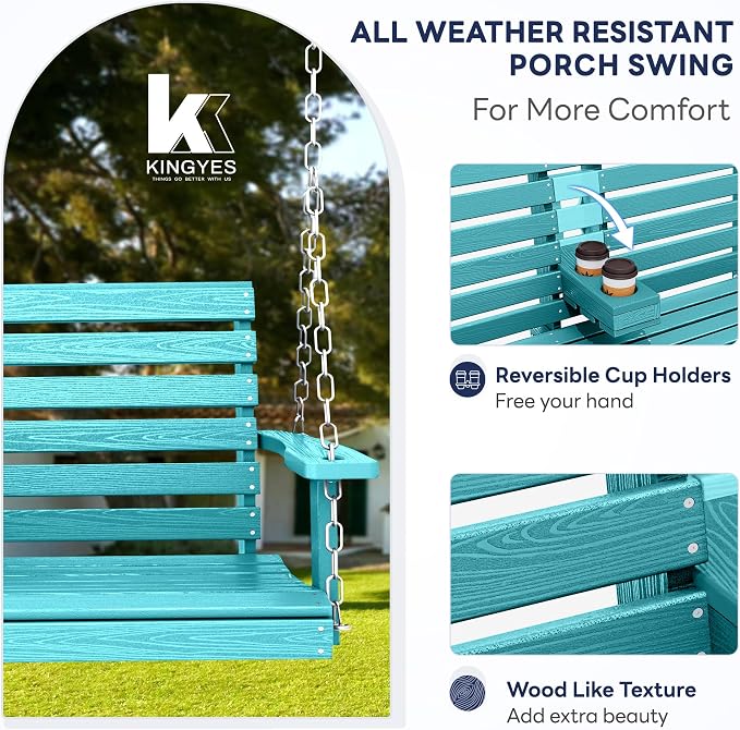 KINGYES Outdoor Hanging Porch Swing, 2 Seat Patio Swing Chair - Image 4