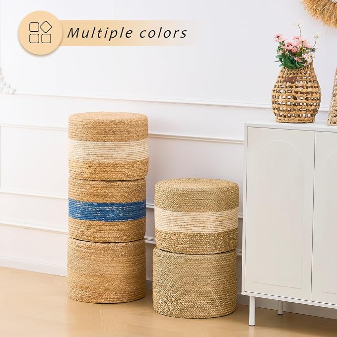 Handwoven Seagrass Ottoman Pouf, Round Outdoor Footstool - Image 2
