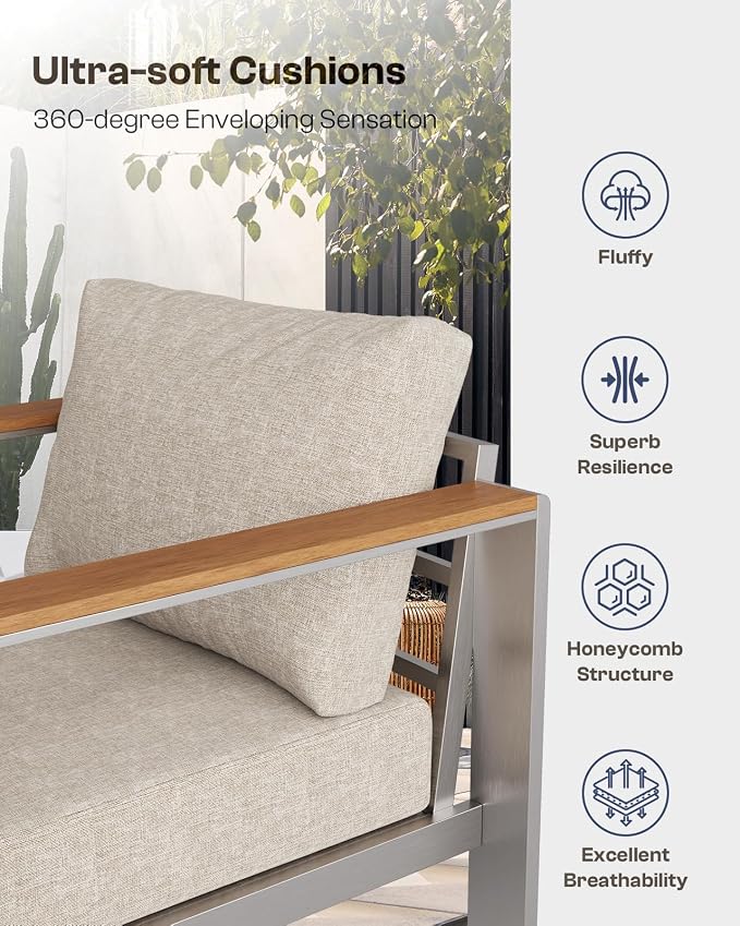 Aluminum Outdoor Patio Furniture, 3 Seats All-Weather Outdoor Patio Sofa - Image 6