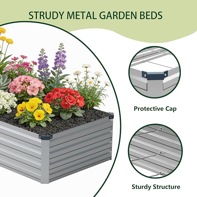 8x2x1 ft Galvanized Raised Garden Bed, Outdoor Planter Box Metal Patio Kit - Image 3